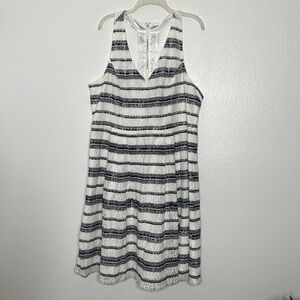 City Chic White Lace Navy Stripes Sleeveless Exposed Zipper Dress Large 20 New